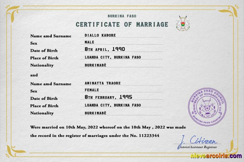 Burkina Faso marriage certificate